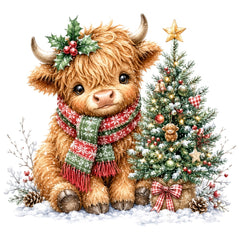 christmas highland cow fabric panel