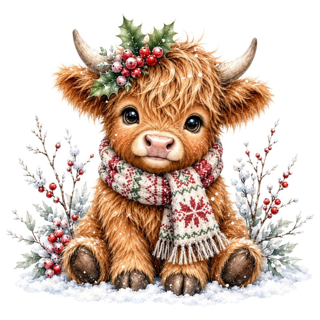 winter highland cow fabric panel