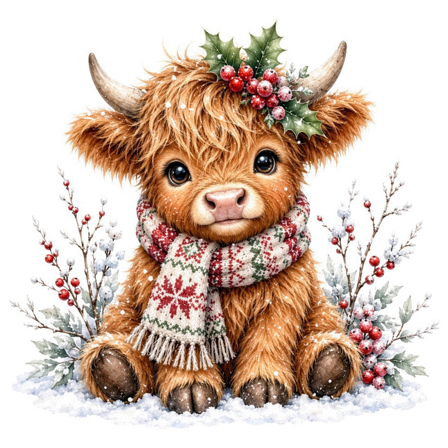 Christmas highland cow fabric panel