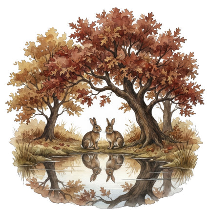 rabbits near pond fabric panel