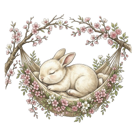 Rabbit on Hammock 100% Cotton Fabric Panel Block Quilt Square ART4024