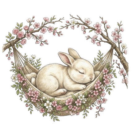 Rabbit on Hammock 100% Cotton Fabric Panel Block Quilt Square FLIP-ART4024
