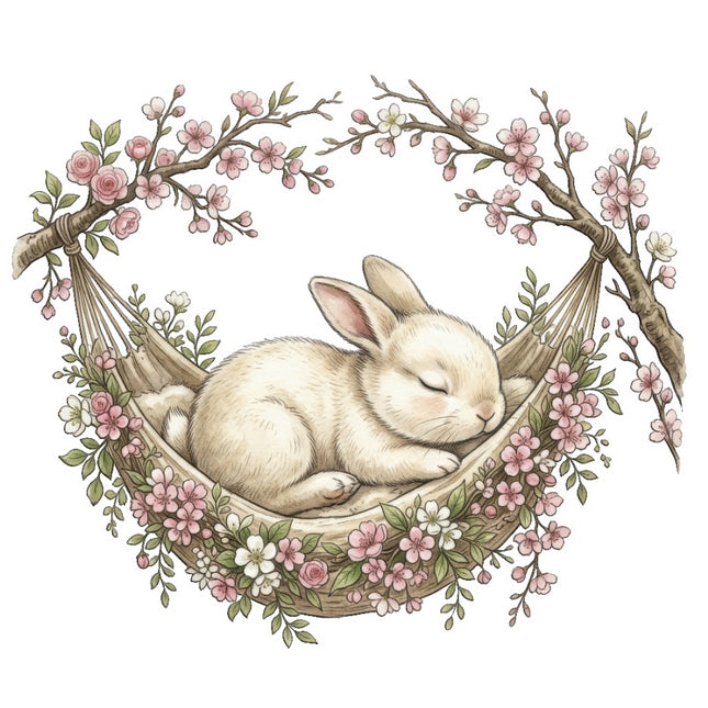 Rabbit on Hammock 100% Cotton Fabric Panel Block Quilt Square FLIP-ART4024