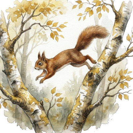 squirrel in tree fabric panel