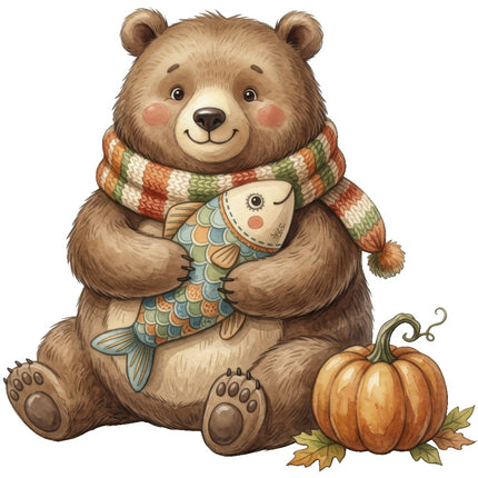 bear with fish fabric panel