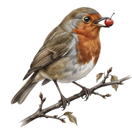 robin with berry fabric panel