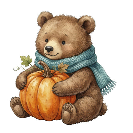 autumn bear with pumpkin fabric panel