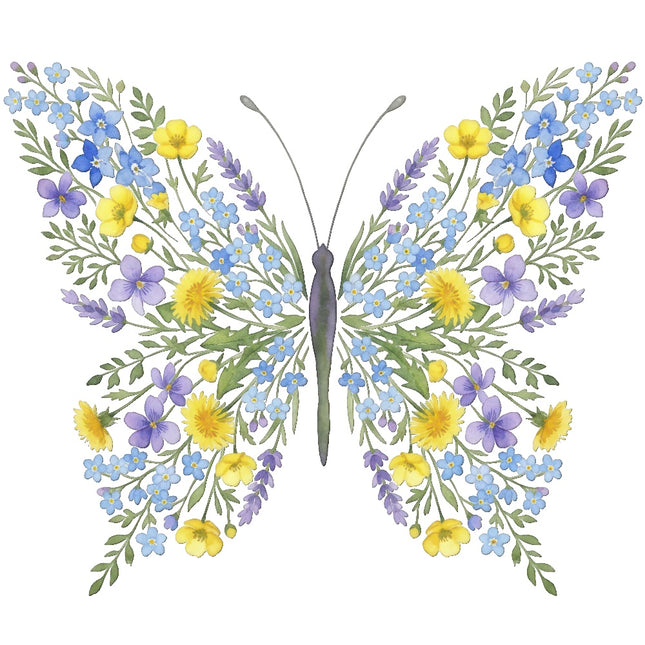 Floral Butterfly 100% Cotton Fabric Panel Block Quilt Square ART4070