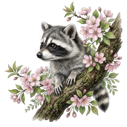 Floral Raccoon 100% Cotton Fabric Panel Block ART4087