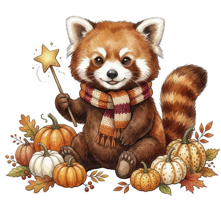 Autumn Red Panda 100% Cotton Fabric Panel Block ART4088