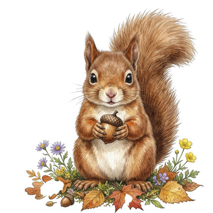 Autumn Squirrel 100% Cotton Fabric Panel Block Quilt Square ART4107