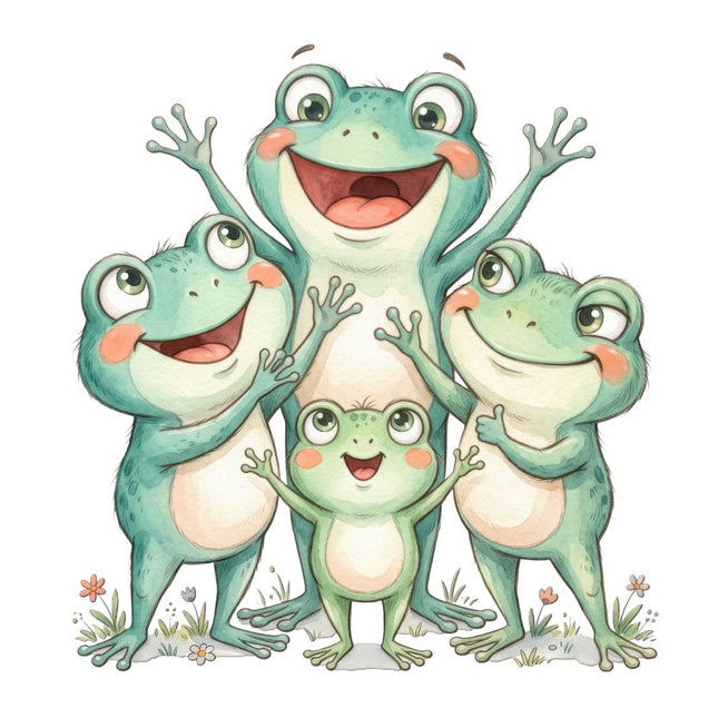 whimsical frog family fabric panel