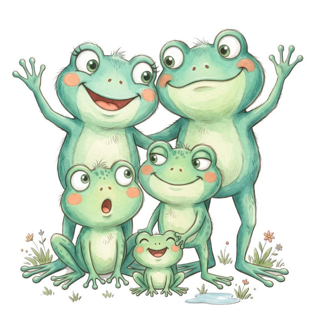 whimsical frog family fabric panel