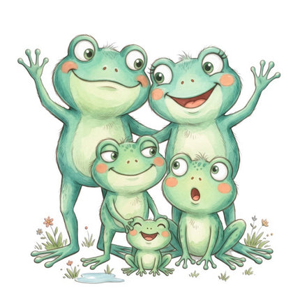 frog family square fabric panel