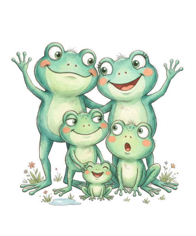 frog family square fabric panel