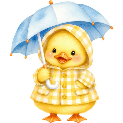 yellow duckling with umbrella quilt square