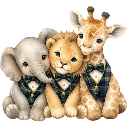 elephant lion and giraffe fabric panel