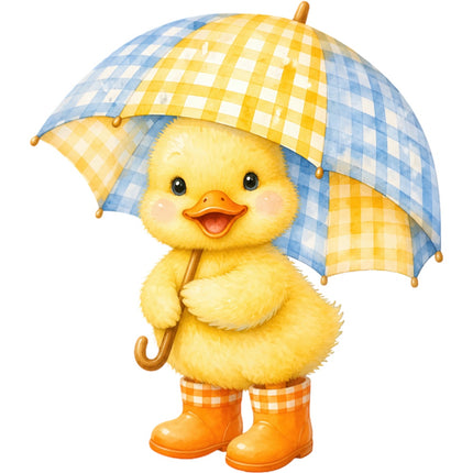 yellow duckling with umbrella quilt square