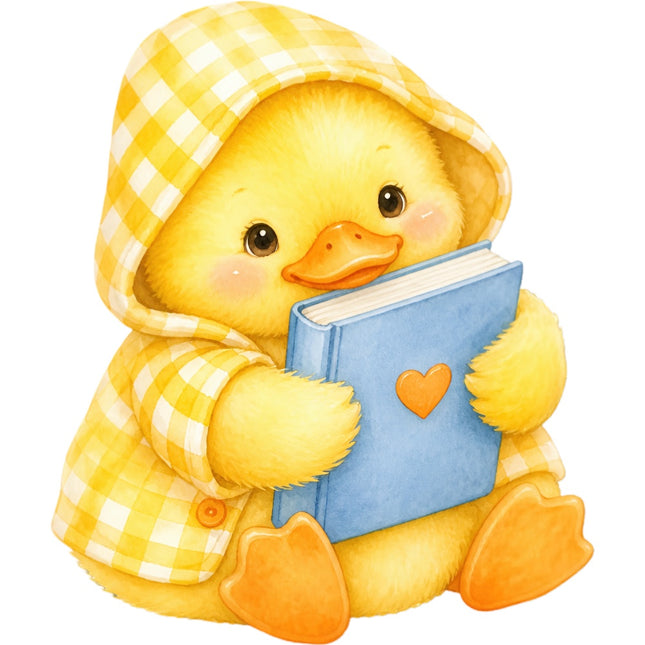 yellow duckling with book quilt square