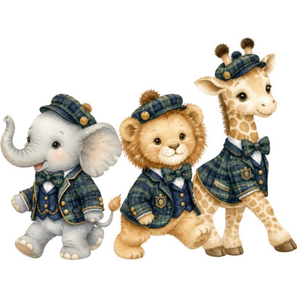 Boy Elephant Giraffe Lion Friends 100% Cotton Fabric Panel Block FLIP-ART4148