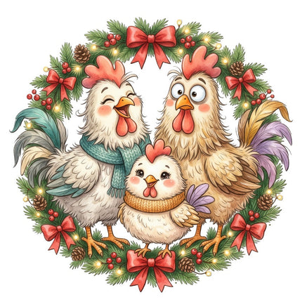 christmas chickens fabric panel