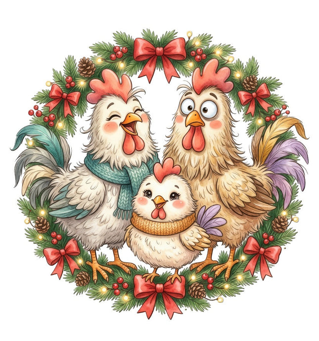 christmas chickens fabric panel