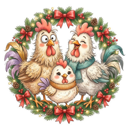Christmas Chickens 100% Cotton Fabric Panel Block Quilt Square FLIP-ART4151
