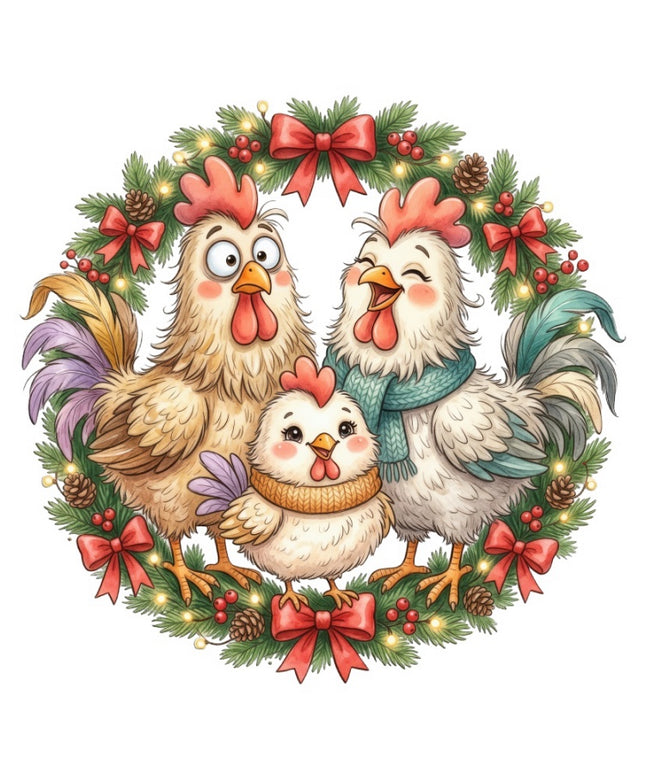 Christmas Chickens 100% Cotton Fabric Panel Block Quilt Square FLIP-ART4151