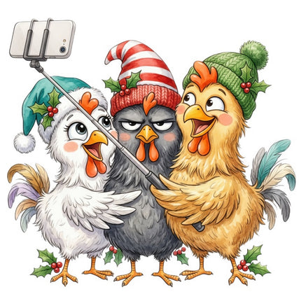 Whimsical Selfie Chickens 100% Cotton Fabric Panel Block FLIP-ART4152