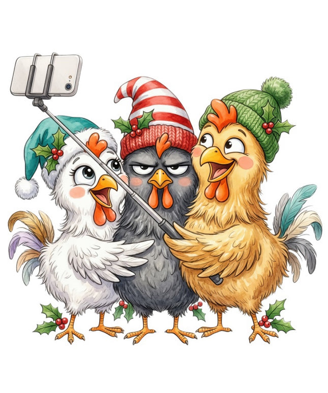 Whimsical Selfie Chickens 100% Cotton Fabric Panel Block FLIP-ART4152