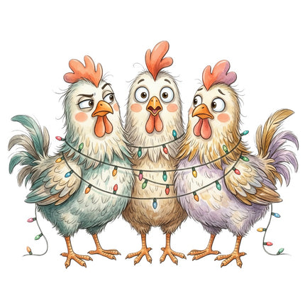 whimsical christmas chickens fabric panel