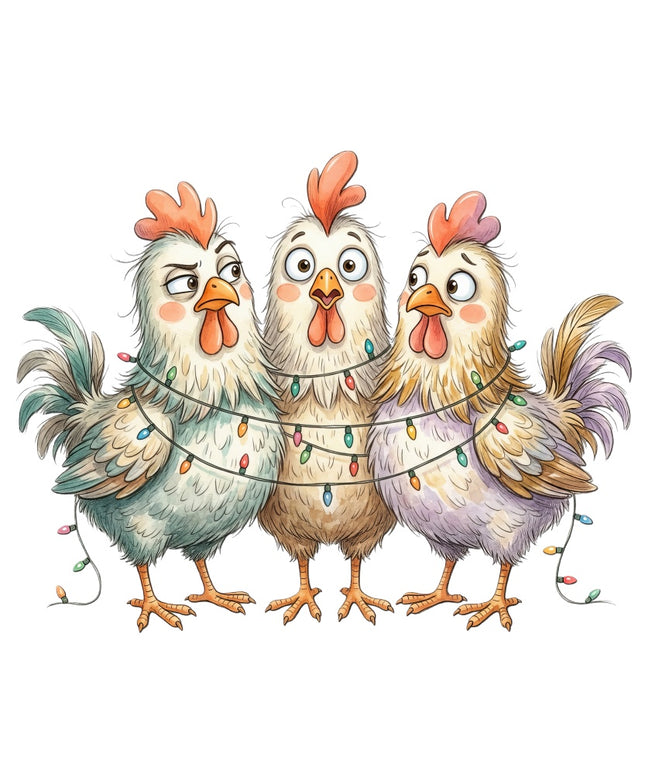 whimsical christmas chickens fabric panel