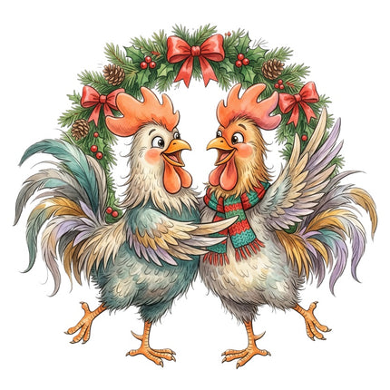 whimsical christmas chickens fabric panel