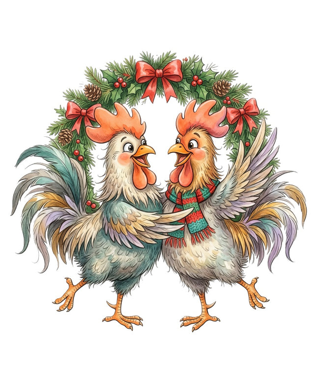 whimsical christmas chickens fabric panel