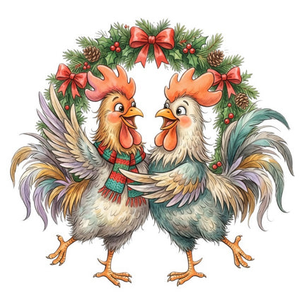Whimsical Christmas Chickens 100% Cotton Fabric Panel Block FLIP-ART4157
