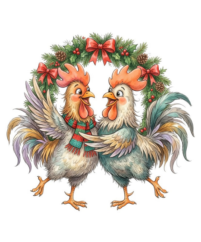 Whimsical Christmas Chickens 100% Cotton Fabric Panel Block FLIP-ART4157