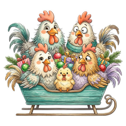 whimsical christmas chickens fabric panel