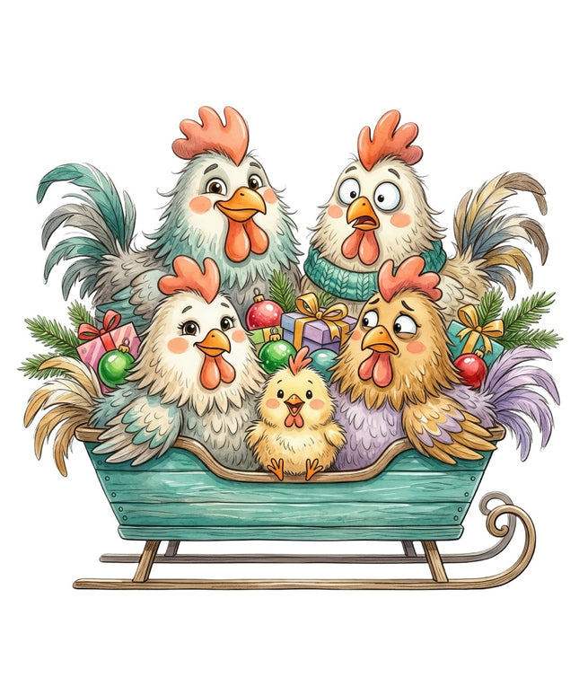 whimsical christmas chickens fabric panel