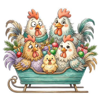 Whimsical Winter Chickens 100% Cotton Fabric Panel Block FLIP-ART4158