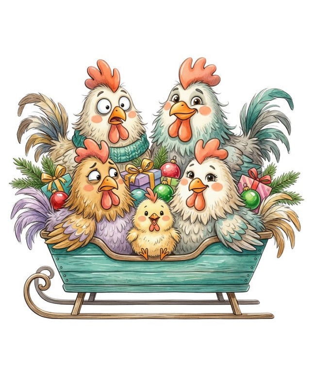 Whimsical Winter Chickens 100% Cotton Fabric Panel Block FLIP-ART4158