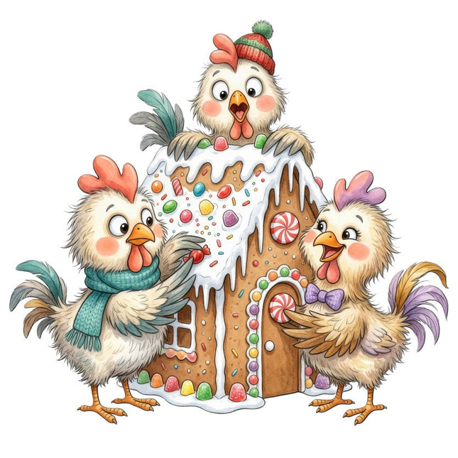 whimsical christmas chickens fabric panel