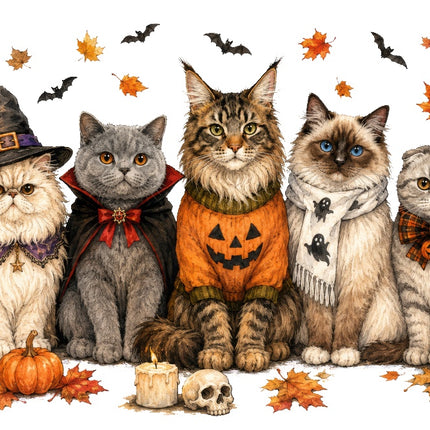 autumn halloween cats fabric panel