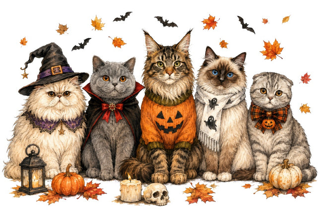 autumn halloween cats fabric panel