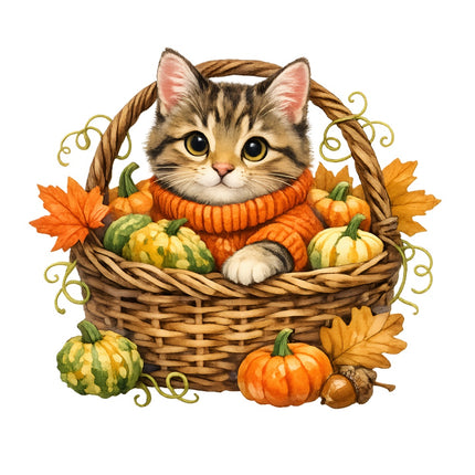 autumn cat fabric panel