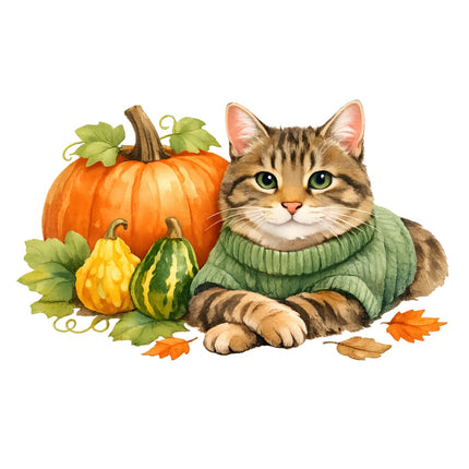 autumn cat fabric panel