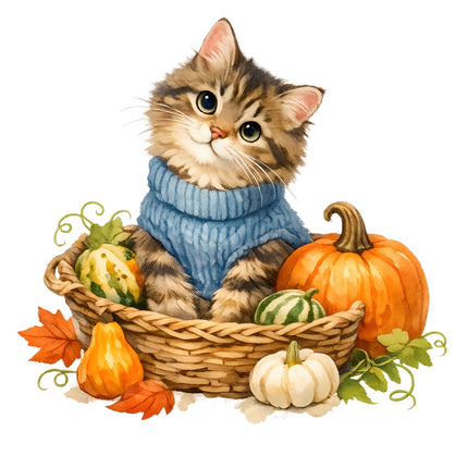 autumn cat fabric panel