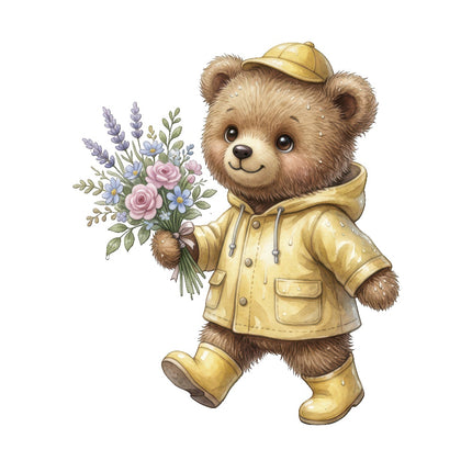 Bear Wearing Coat 100% Cotton Fabric Panel Block Quilt Square ART4801