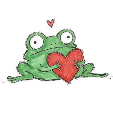 Quirky Frog Holding Heart 100% Cotton Fabric Panel Block Quilt Square ART4803