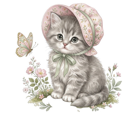 Cat Kitten & Butterfly 100% Cotton Fabric Panel Block FLIP-ART4806