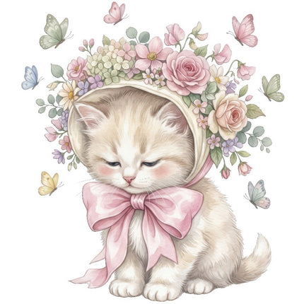 Cat Kitten & Butterflies 100% Cotton Fabric Panel Block FLIP-ART4808